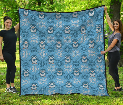 Snowy Penguin Knitted Pattern Print Quilt