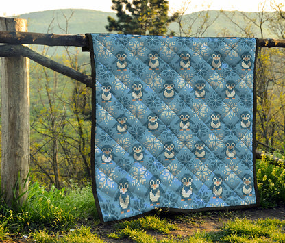 Snowy Penguin Knitted Pattern Print Quilt
