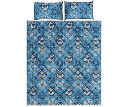 Snowy Penguin Knitted Pattern Print Quilt Bed Set