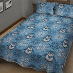 Snowy Penguin Knitted Pattern Print Quilt Bed Set