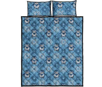 Snowy Penguin Knitted Pattern Print Quilt Bed Set
