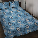 Snowy Penguin Knitted Pattern Print Quilt Bed Set