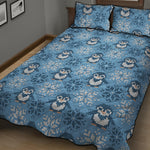 Snowy Penguin Knitted Pattern Print Quilt Bed Set