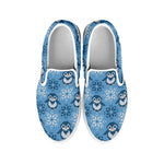 Snowy Penguin Knitted Pattern Print White Slip On Shoes