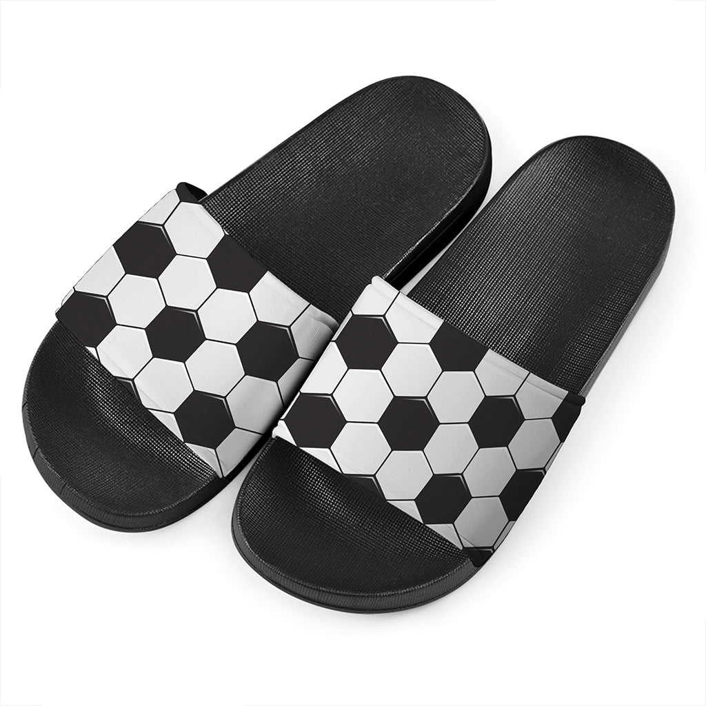 Soccer Ball Print Black Slide Sandals