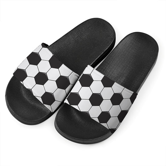 Soccer Ball Print Black Slide Sandals