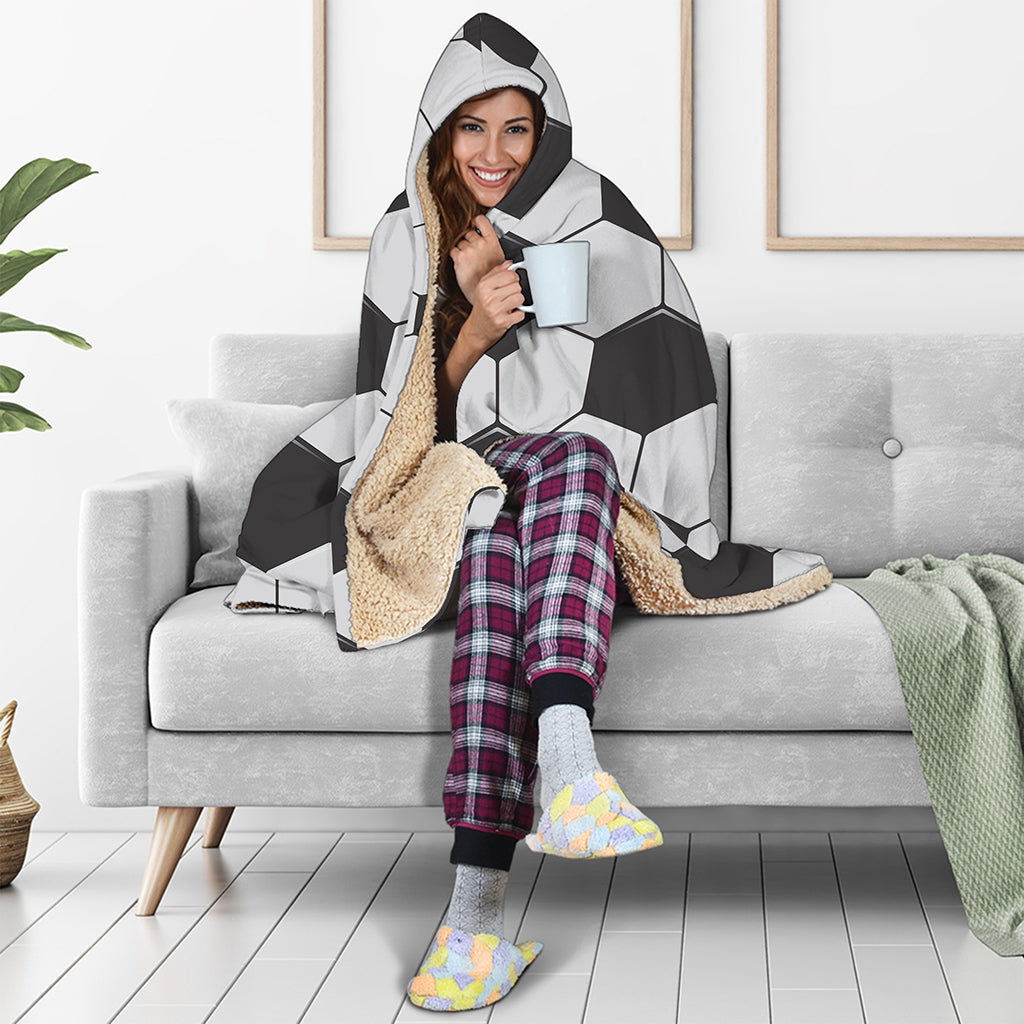 Soccer Ball Print Hooded Blanket