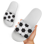 Soccer Ball Print White Slide Sandals