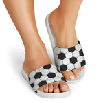 Soccer Ball Print White Slide Sandals
