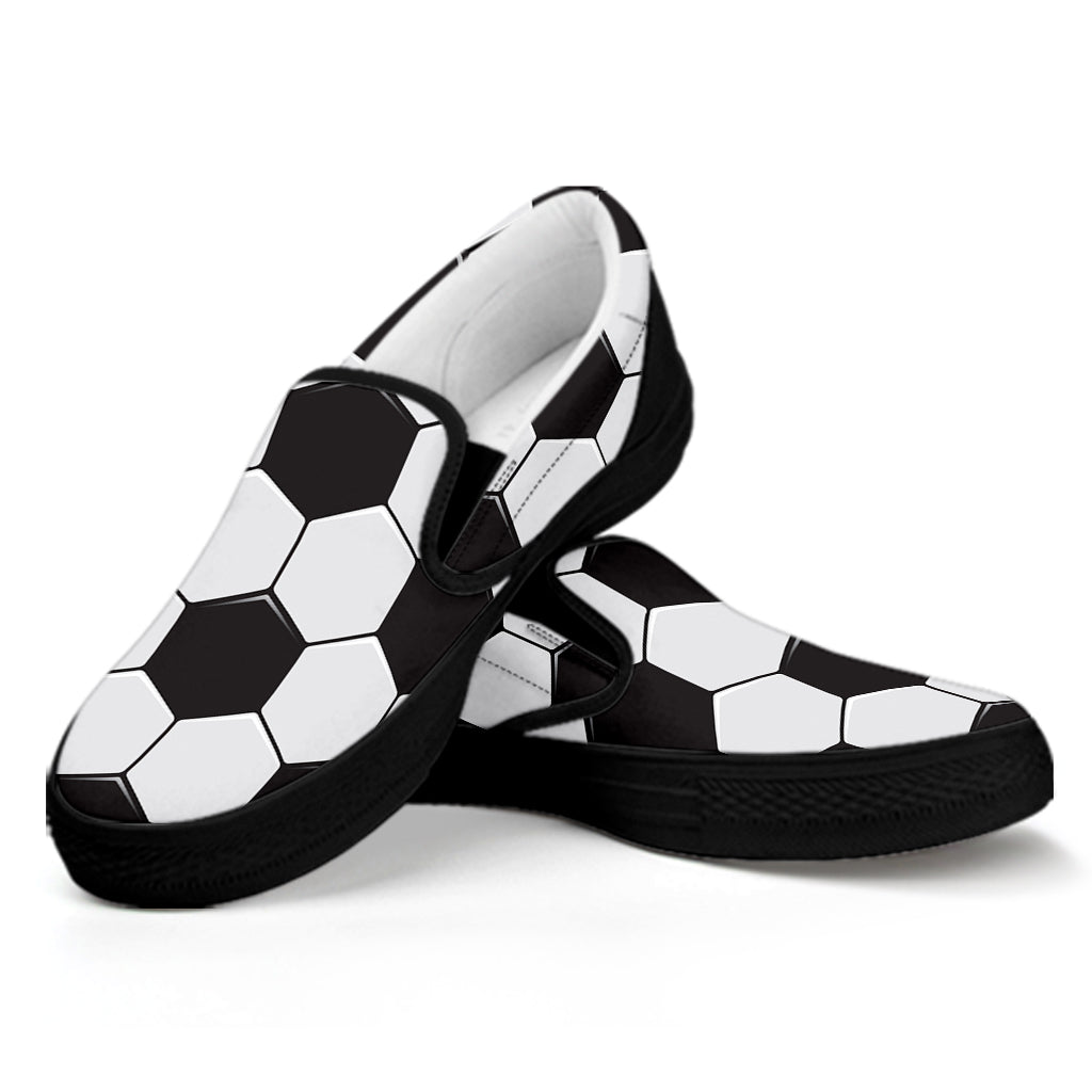Soccer Ball Texture Print Black Slip On Shoes