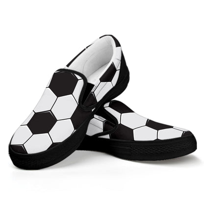 Soccer Ball Texture Print Black Slip On Shoes