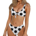 Soccer Ball Texture Print Front Bow Tie Bikini