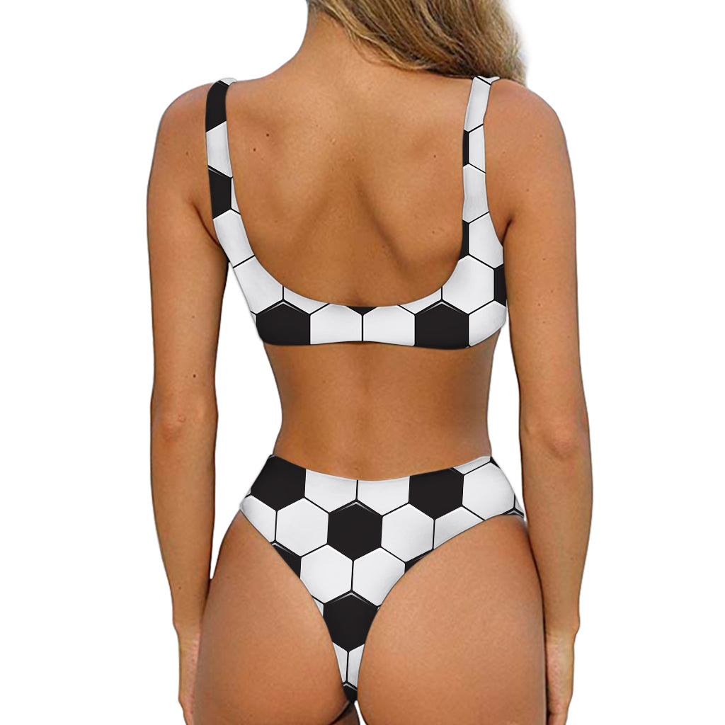 Soccer Ball Texture Print Front Bow Tie Bikini
