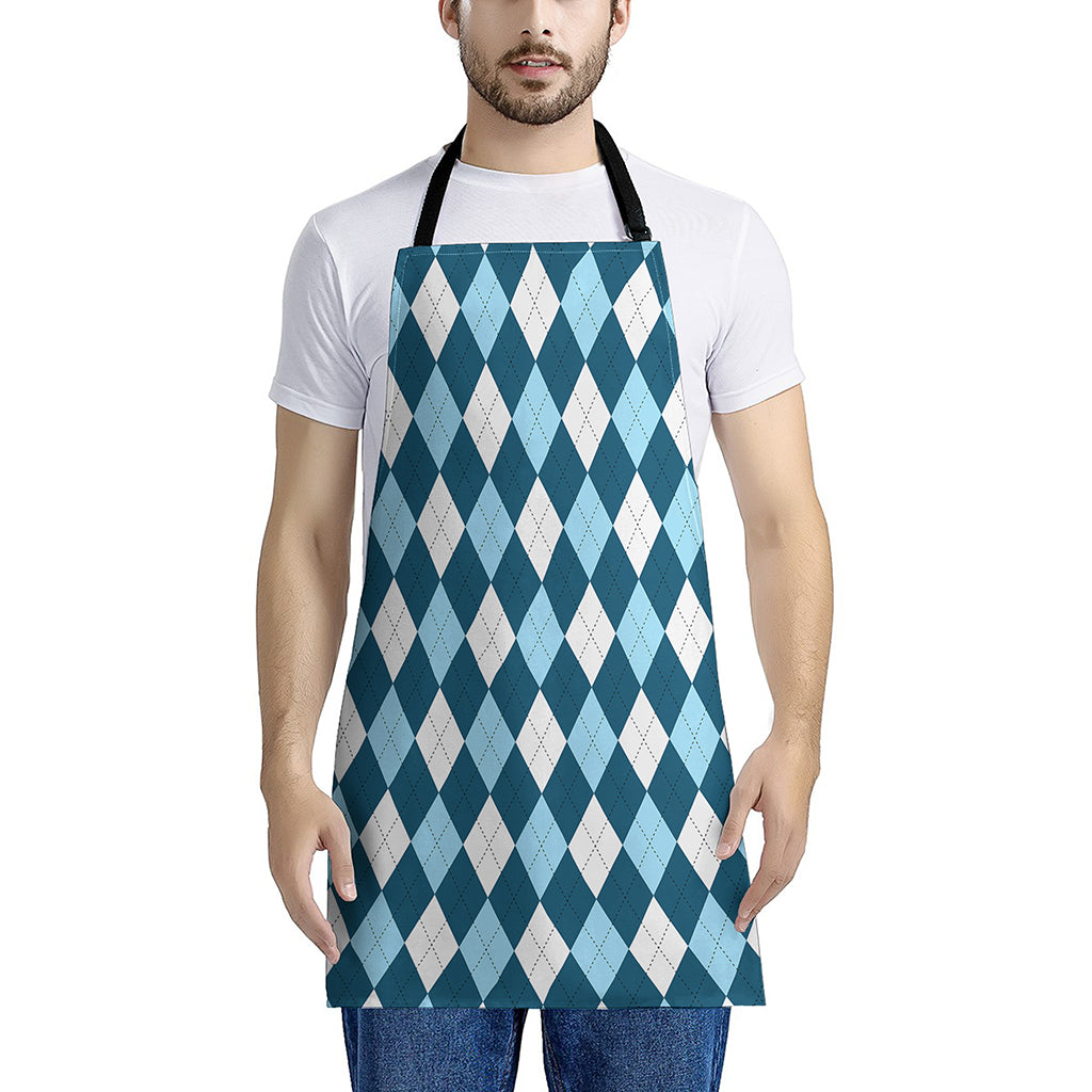 Soft Blue Argyle Pattern Print Apron