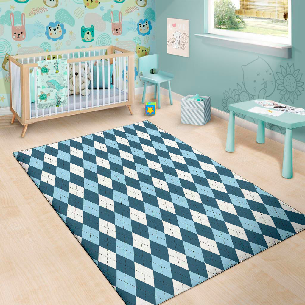 Soft Blue Argyle Pattern Print Area Rug