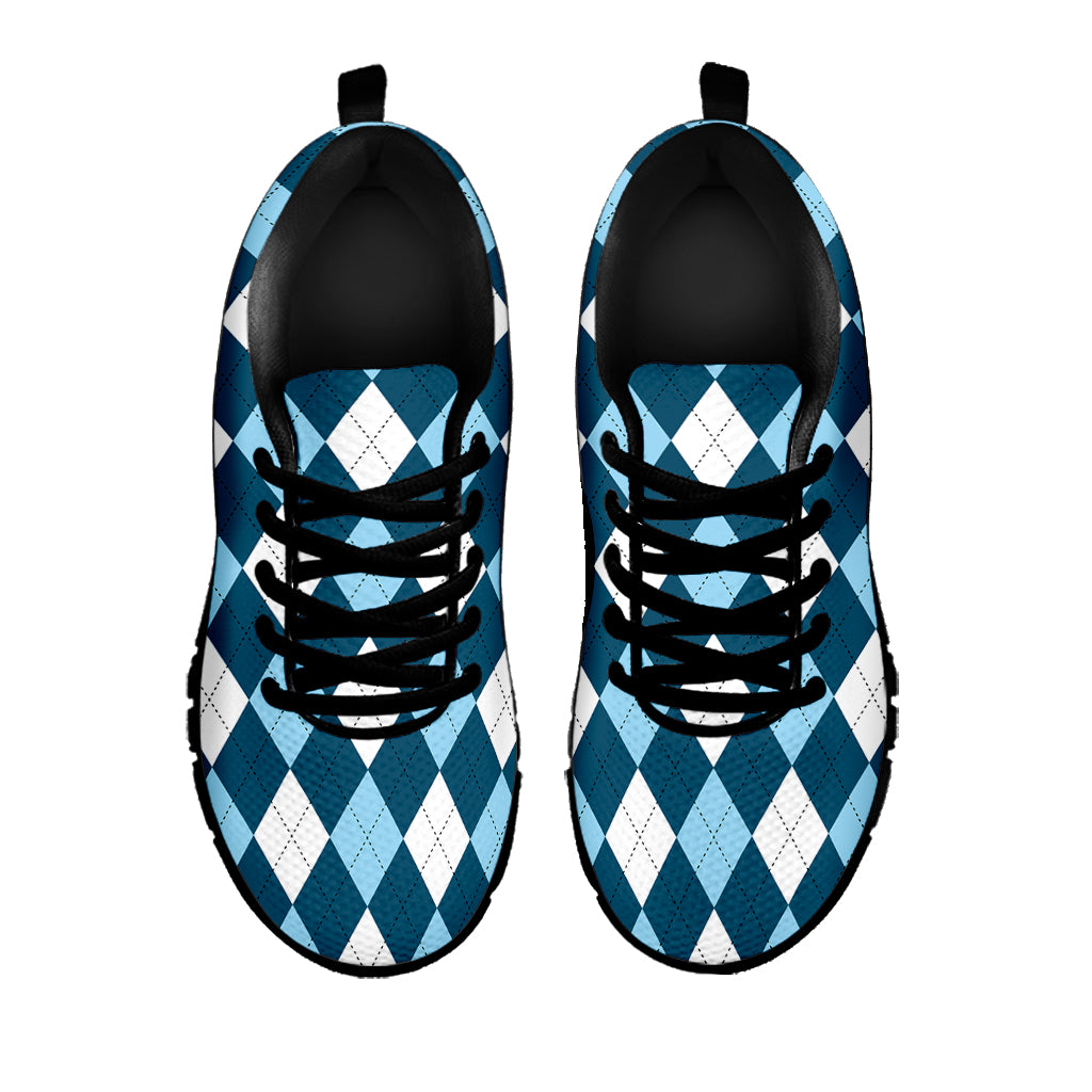 Soft Blue Argyle Pattern Print Black Sneakers