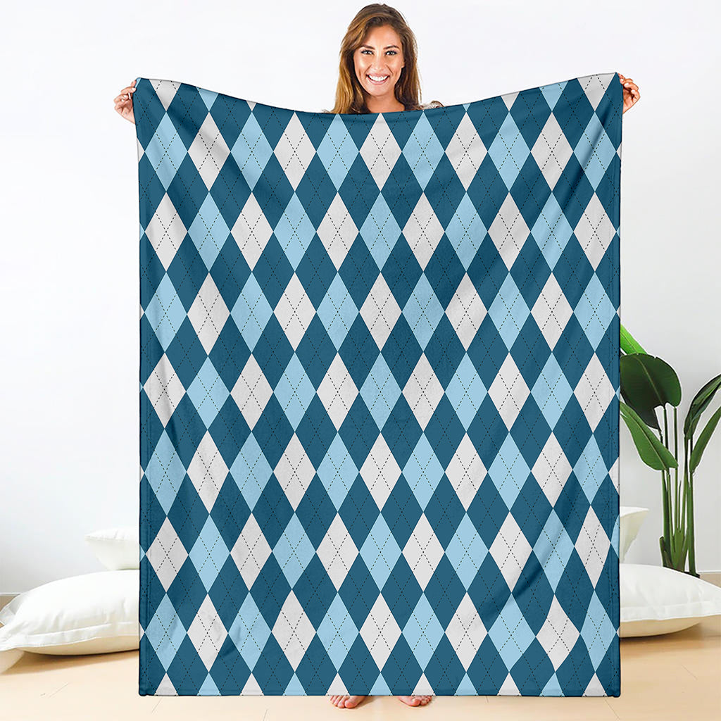 Soft Blue Argyle Pattern Print Blanket
