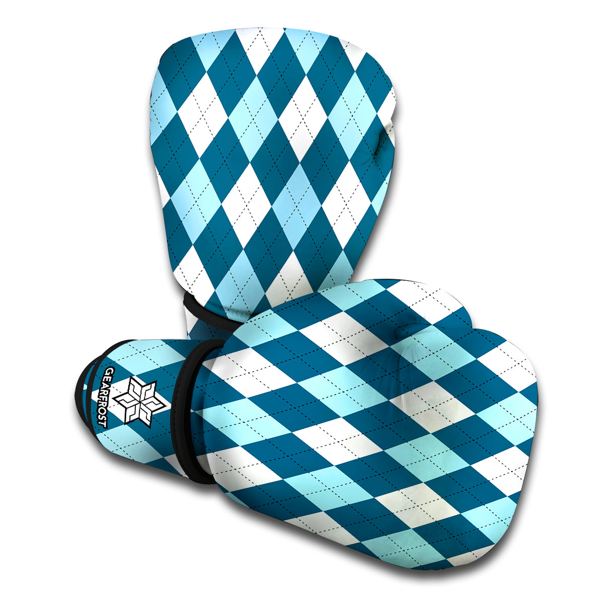 Soft Blue Argyle Pattern Print Boxing Gloves