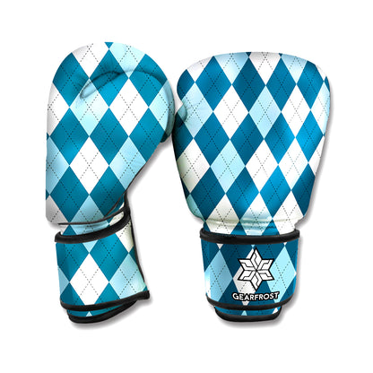 Soft Blue Argyle Pattern Print Boxing Gloves