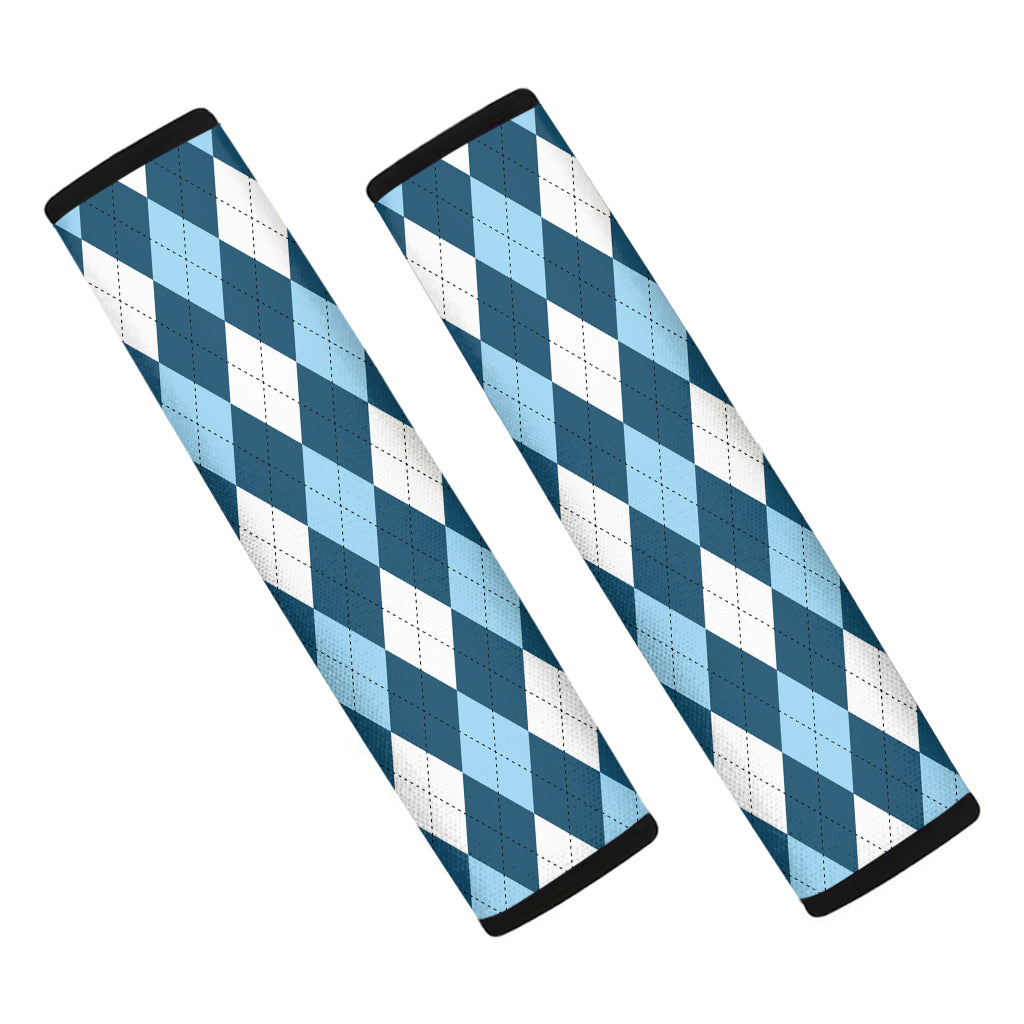 Soft Blue Argyle Pattern Print Car Seat Belt Covers