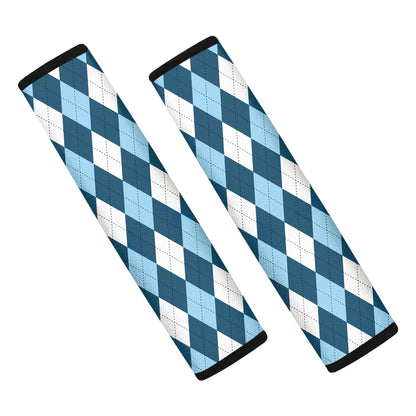 Soft Blue Argyle Pattern Print Car Seat Belt Covers
