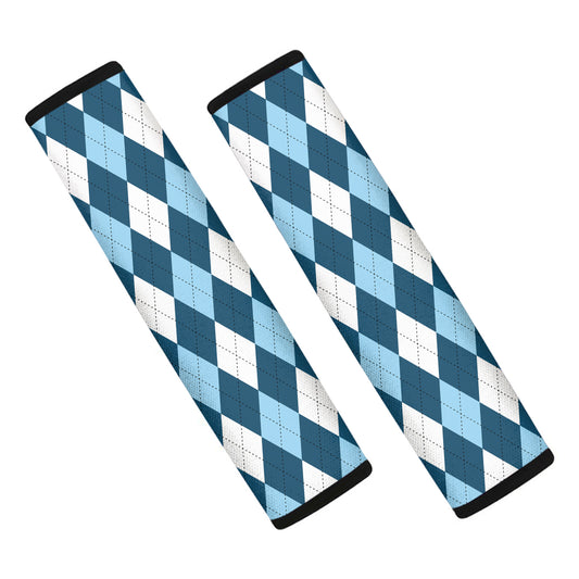 Soft Blue Argyle Pattern Print Car Seat Belt Covers