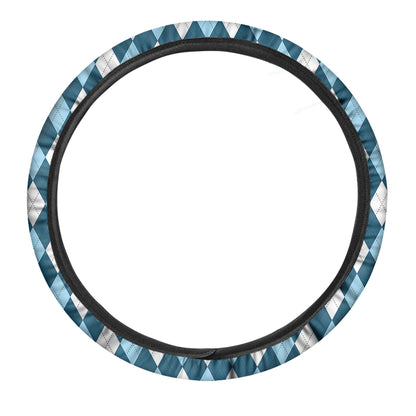 Soft Blue Argyle Pattern Print Car Steering Wheel Cover