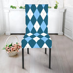 Soft Blue Argyle Pattern Print Dining Chair Slipcover