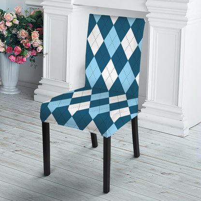 Soft Blue Argyle Pattern Print Dining Chair Slipcover