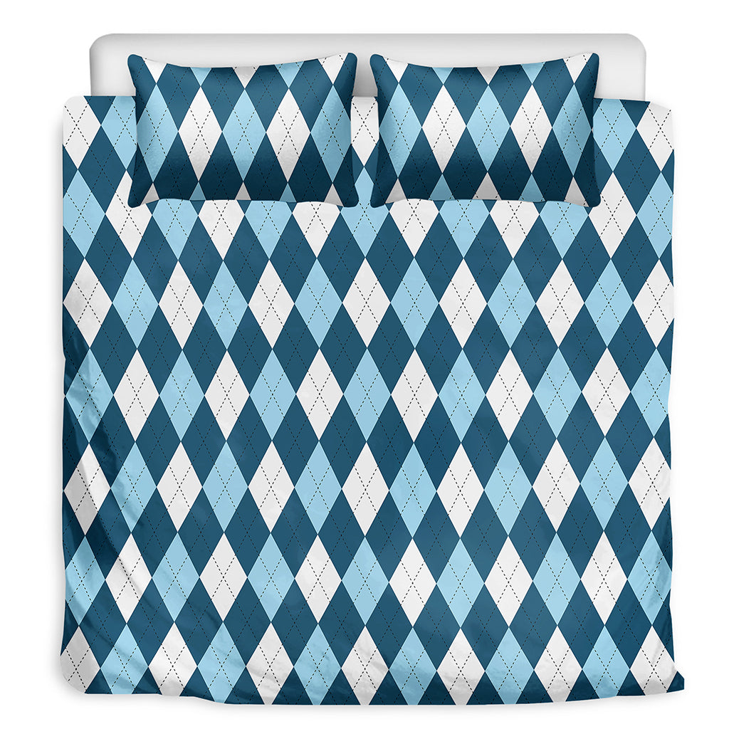 Soft Blue Argyle Pattern Print Duvet Cover Bedding Set