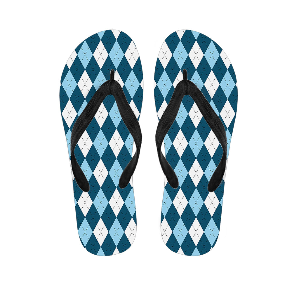 Soft Blue Argyle Pattern Print Flip Flops