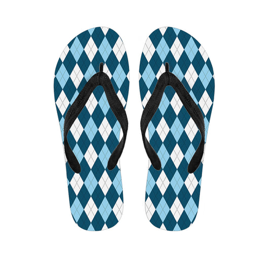 Soft Blue Argyle Pattern Print Flip Flops