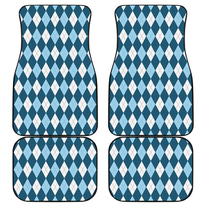 Soft Blue Argyle Pattern Print Front and Back Car Floor Mats