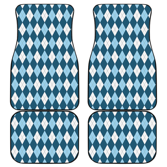 Soft Blue Argyle Pattern Print Front and Back Car Floor Mats