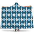 Soft Blue Argyle Pattern Print Hooded Blanket