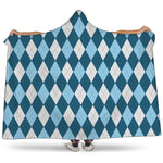 Soft Blue Argyle Pattern Print Hooded Blanket