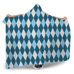 Soft Blue Argyle Pattern Print Hooded Blanket
