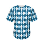 Soft Blue Argyle Pattern Print Men's Baseball Jersey