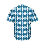 Soft Blue Argyle Pattern Print Men's Baseball Jersey