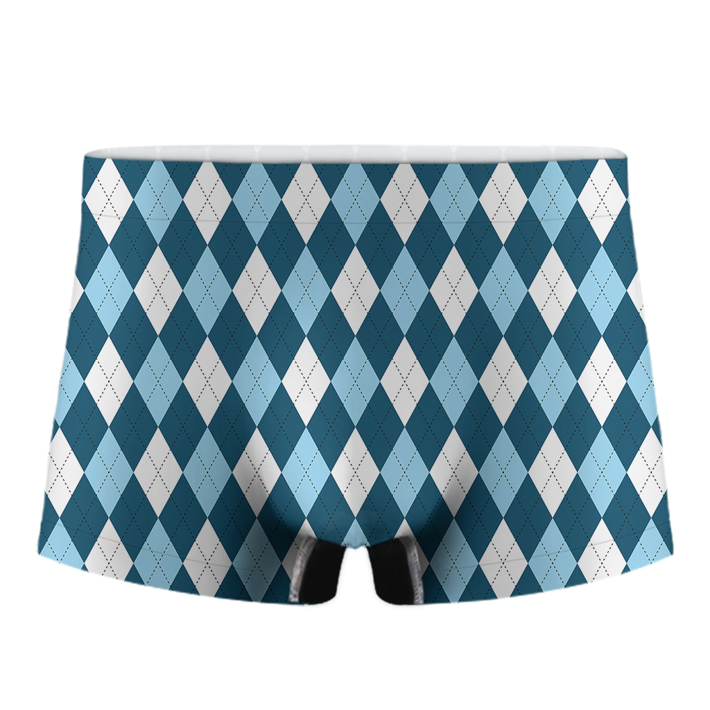 Soft Blue Argyle Pattern Print Men's Boxer Briefs