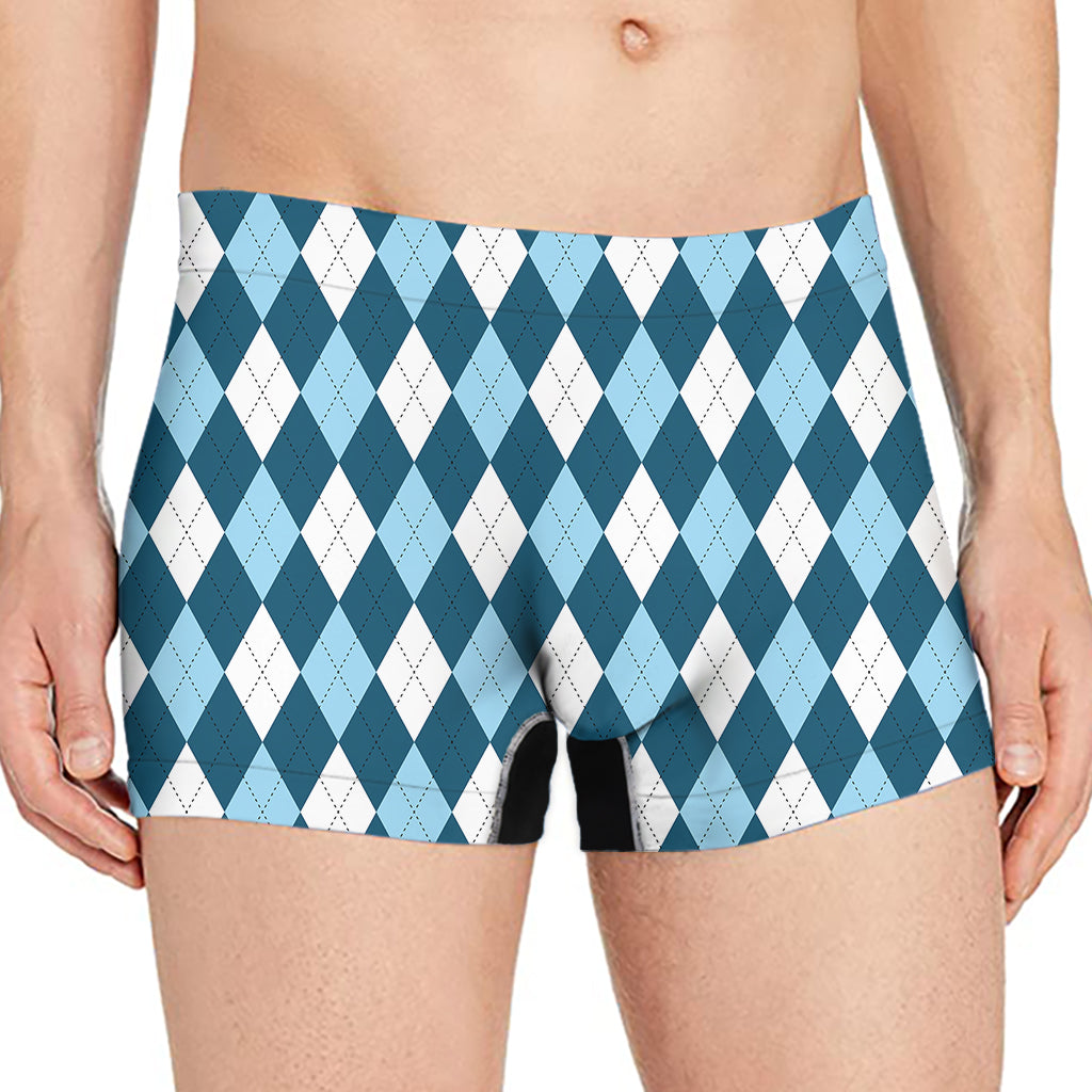 Soft Blue Argyle Pattern Print Men's Boxer Briefs
