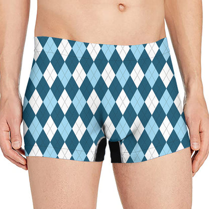 Soft Blue Argyle Pattern Print Men's Boxer Briefs