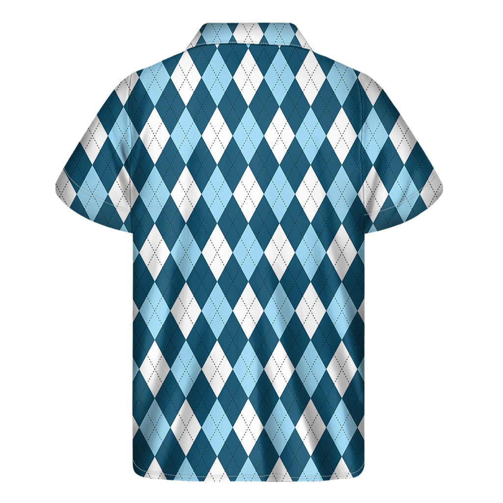 Soft Blue Argyle Pattern Print Men's Short Sleeve Shirt