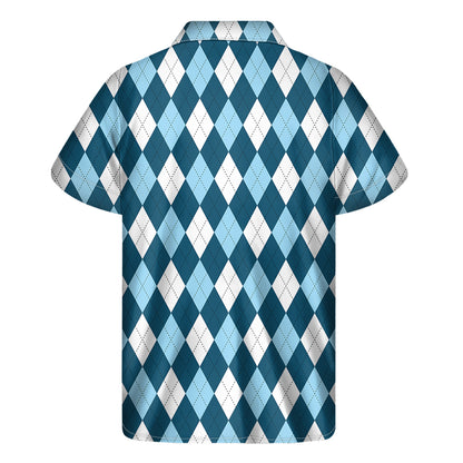 Soft Blue Argyle Pattern Print Men's Short Sleeve Shirt