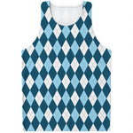 Soft Blue Argyle Pattern Print Men's Tank Top