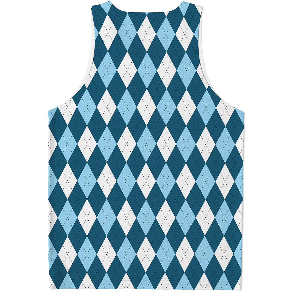 Soft Blue Argyle Pattern Print Men's Tank Top
