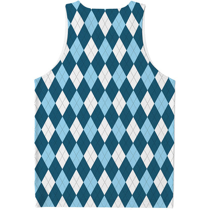Soft Blue Argyle Pattern Print Men's Tank Top