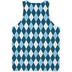 Soft Blue Argyle Pattern Print Men's Tank Top