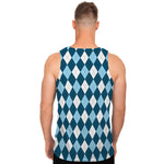 Soft Blue Argyle Pattern Print Men's Tank Top