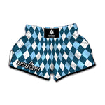 Soft Blue Argyle Pattern Print Muay Thai Boxing Shorts